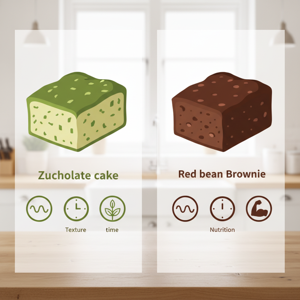 Infographie de comparaison courgette vs haricots rouges : texture, temps, repères indicatifs