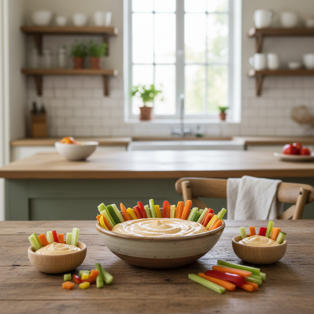Trempette onctueuse servie avec bâtonnets colorés