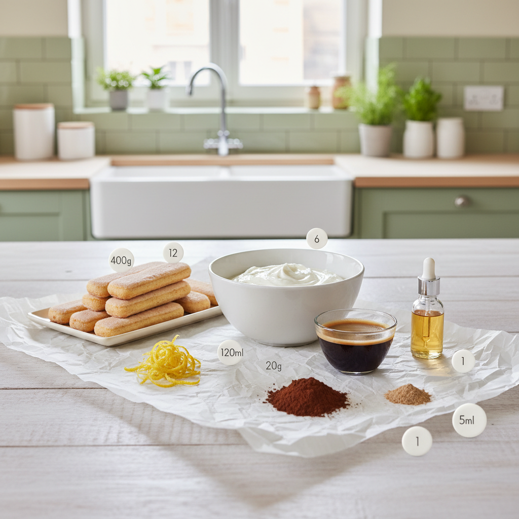 Ingrédients étiquetés avec quantités pour 4 portions