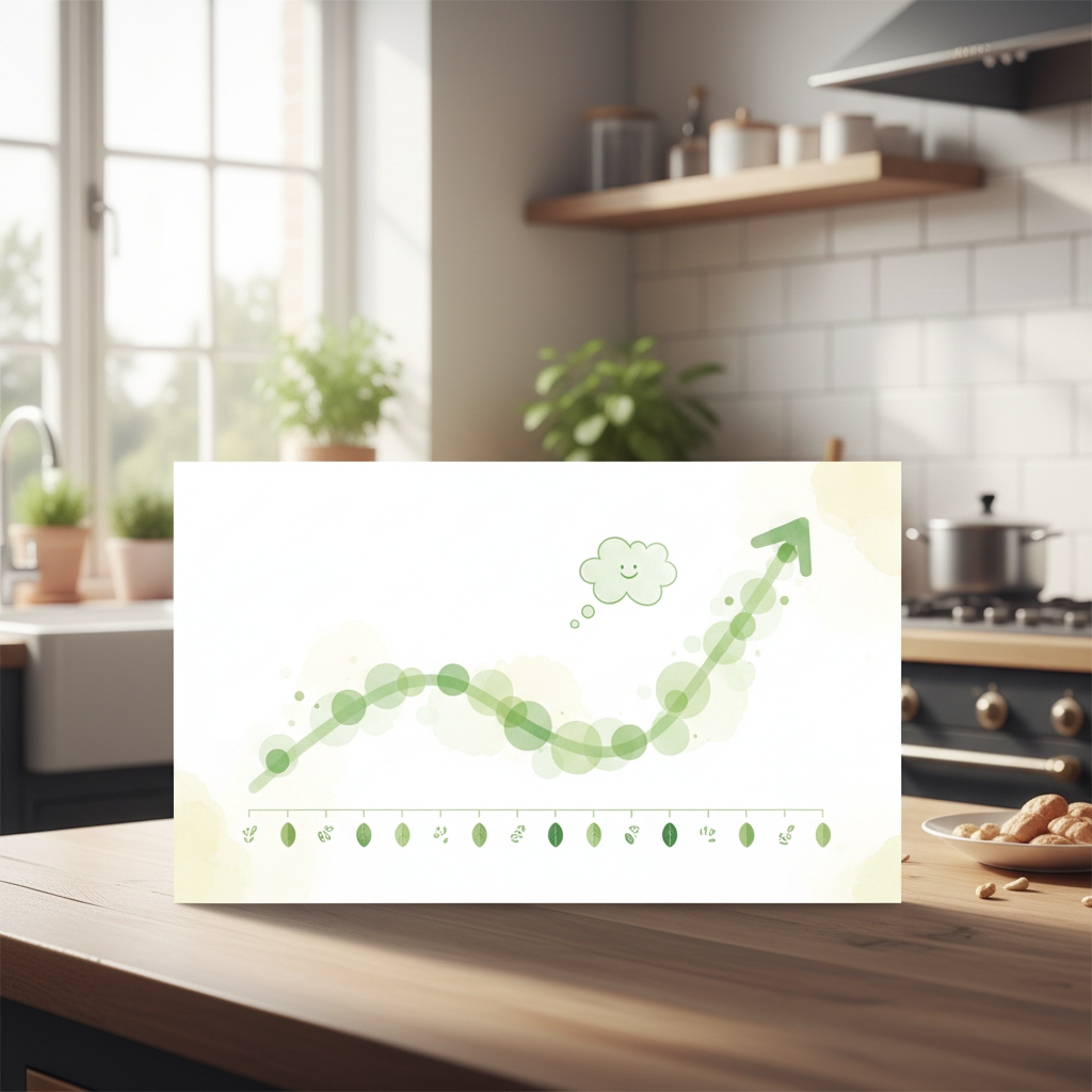 Infographie douce montrant la courbe d’habituation aux nouveaux aliments