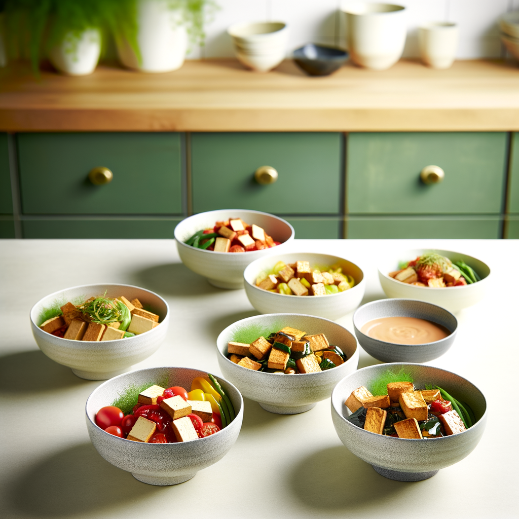 Différentes marinades pour tofu dans des bols