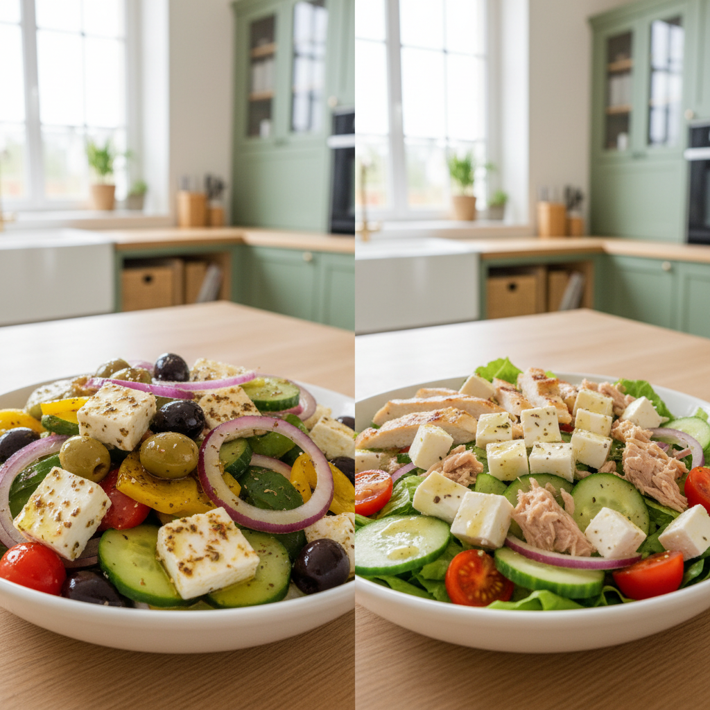 Comparatif salade virale trop grasse vs version protéinée équilibrée