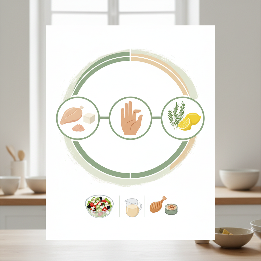 Infographie simple de la méthode 3P: Protéines, Portions, Polyphénols