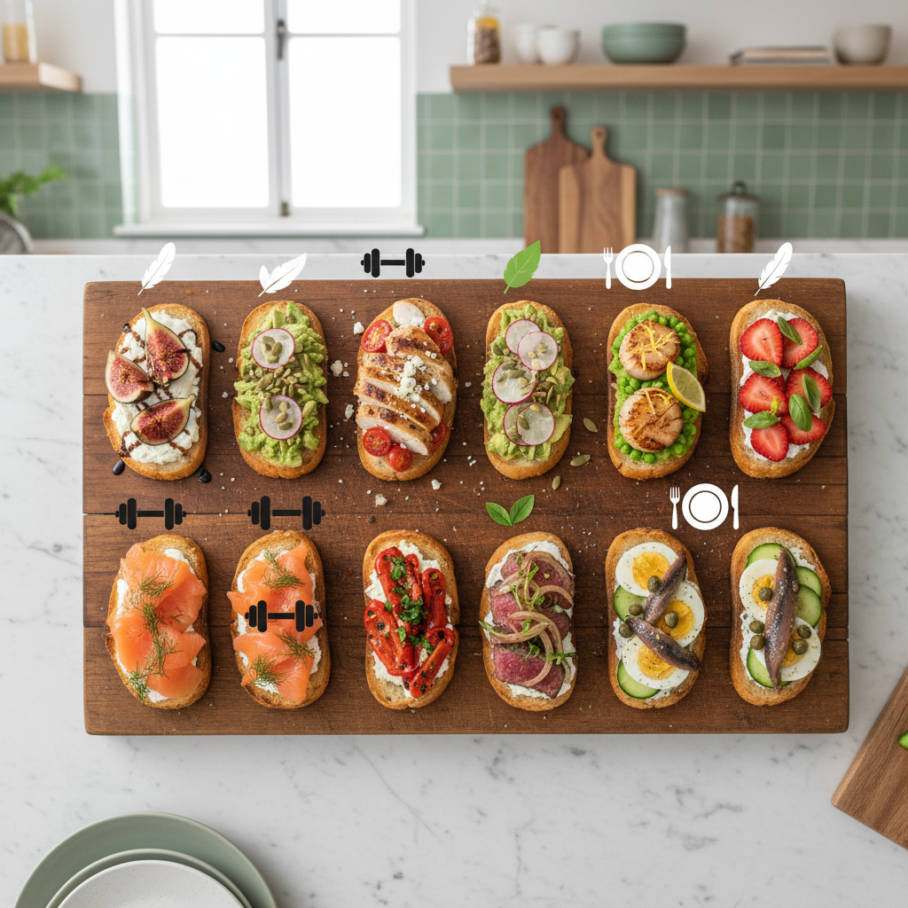 Grille de 10 bruschettas avec pictogrammes d’objectifs