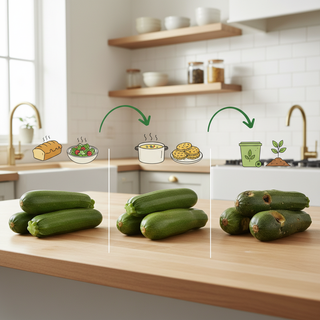 Comparatif courgettes fraîches, molles et abîmées avec usages conseillés