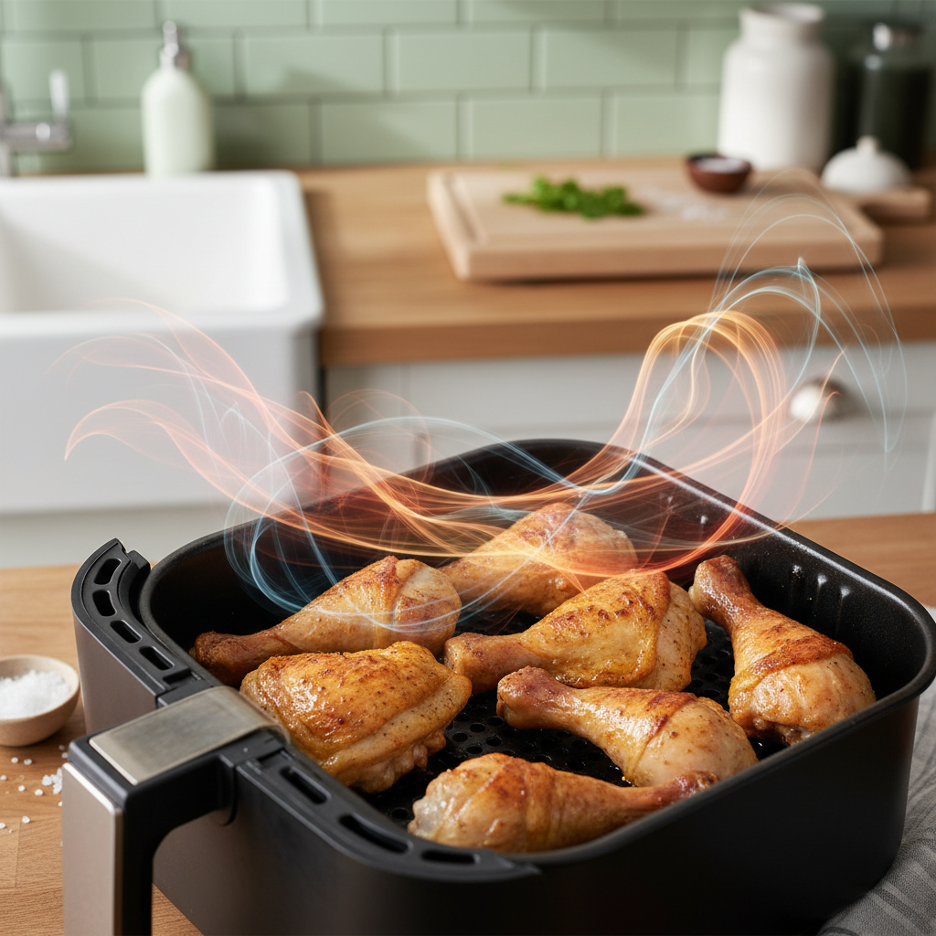 Cuve d’airfryer ouverte avec morceaux espacés pour une bonne circulation