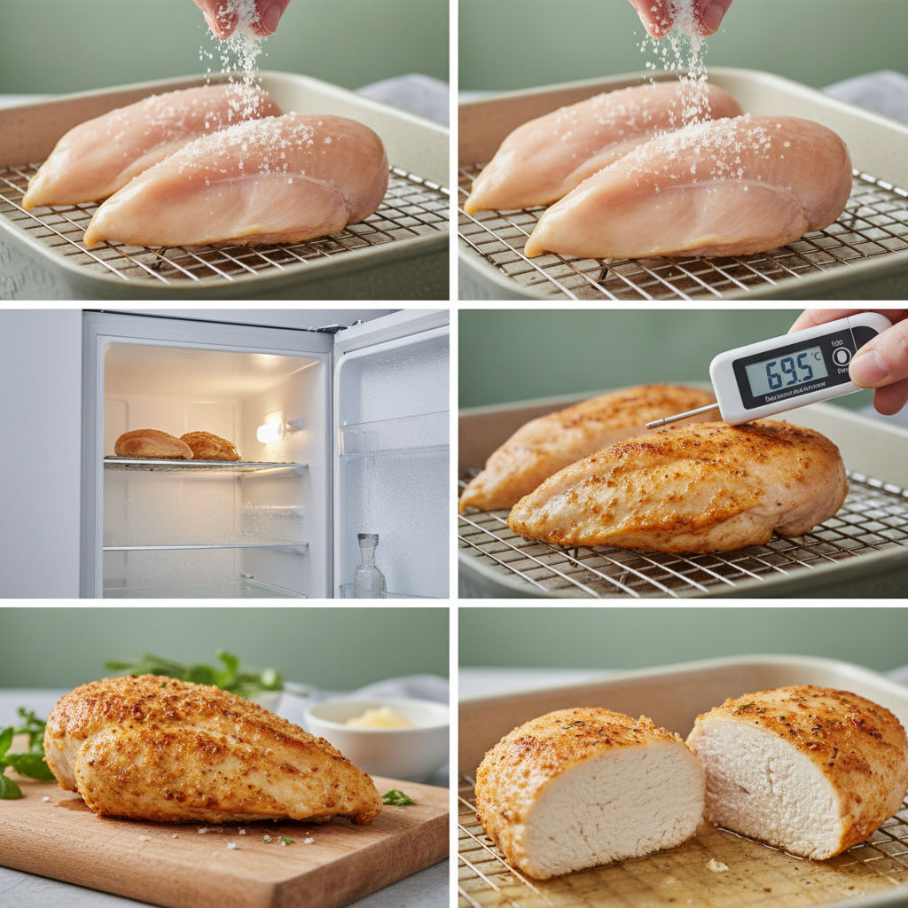Saumure sèche sur filets puis thermomètre indiquant 69–70 °C