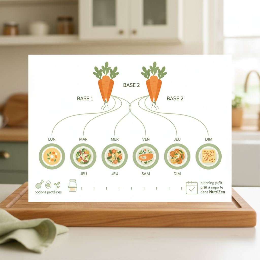 Infographie du planning: 2 bases de carottes et 8 repas sur 5 jours