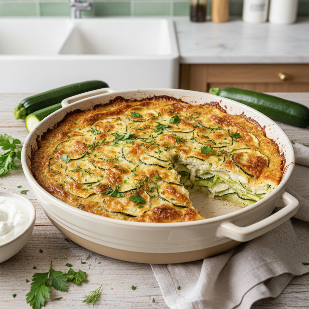 Gratin de courgettes doré avec cœur onctueux à la coupe