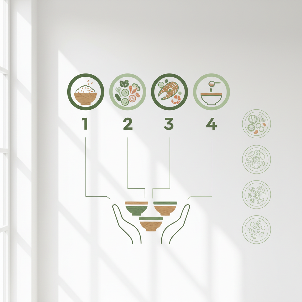 Infographie simple du cadre 1-2-3-4 pour poke bowl