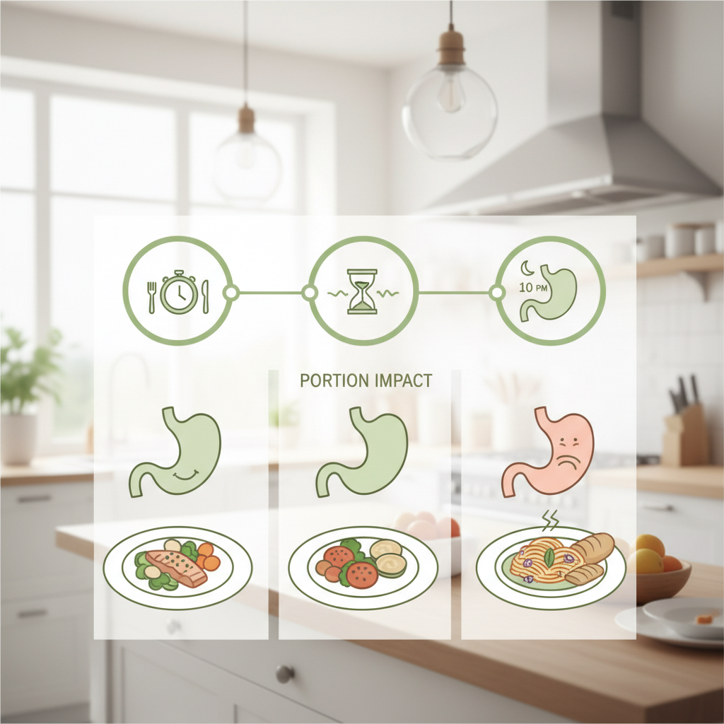 Infographie du rythme digestif du soir et de l’impact des portions