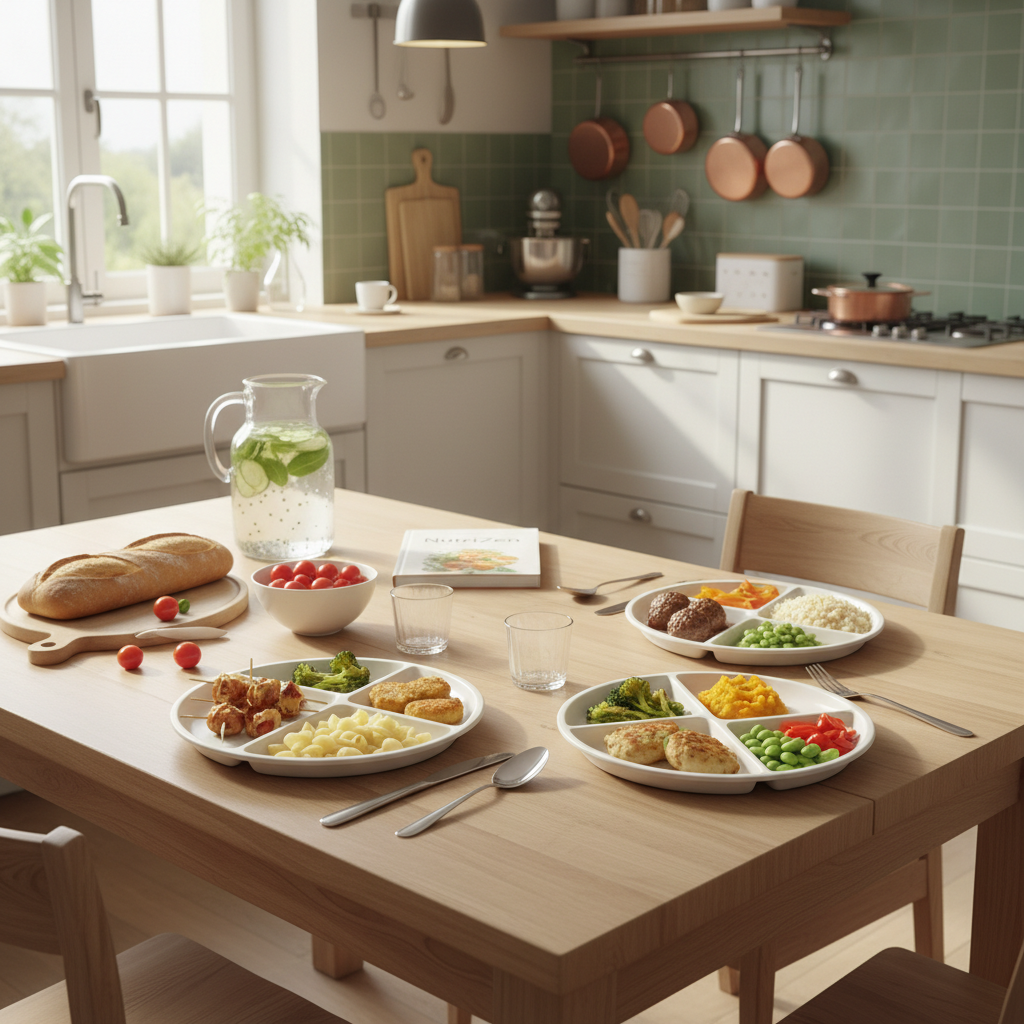 Assiettes enfants en trois zones avec aliments aimé, neutre et à découvrir