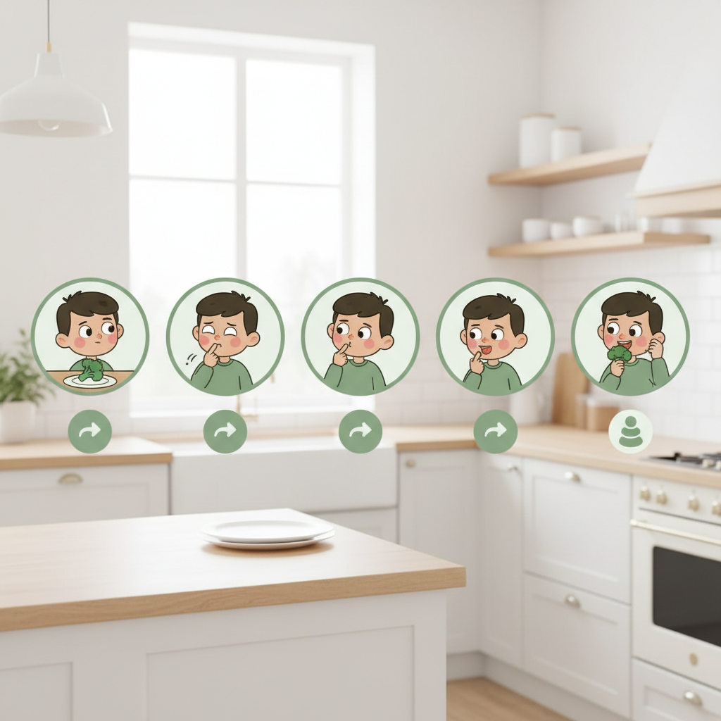 Infographie simple des étapes d’exposition répétée aux aliments
