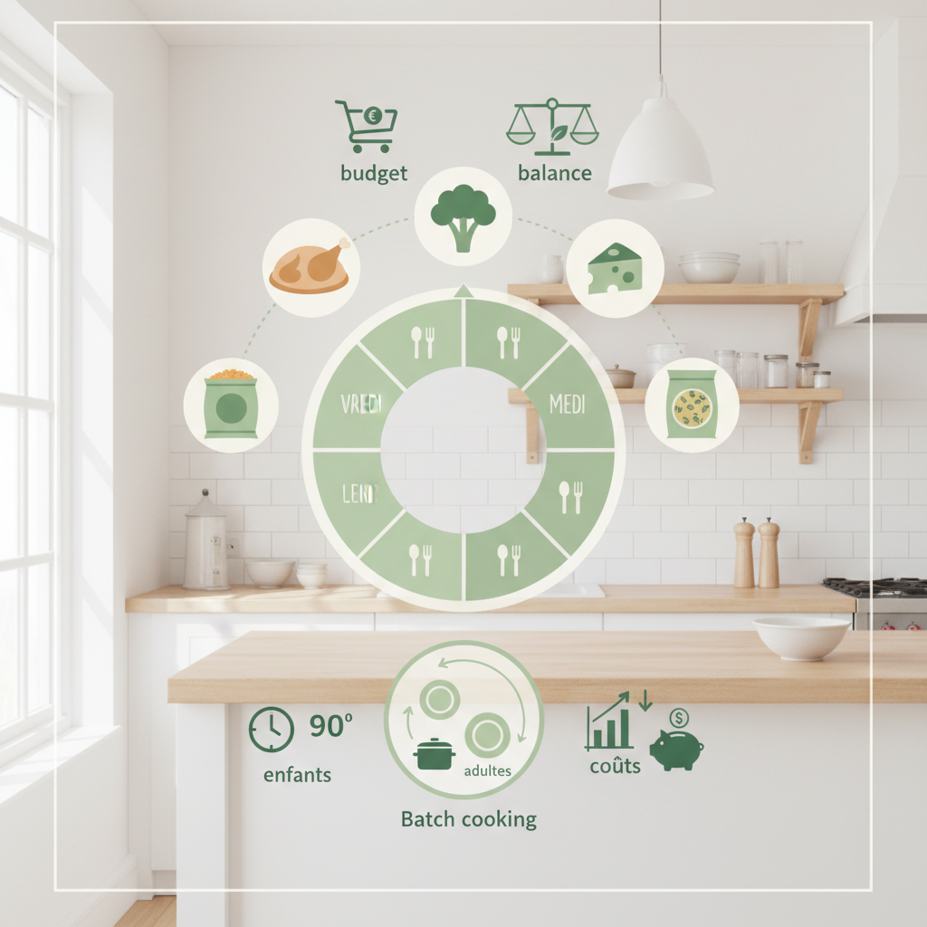 Infographie des 5 ingrédients piliers reliés au planning hebdomadaire
