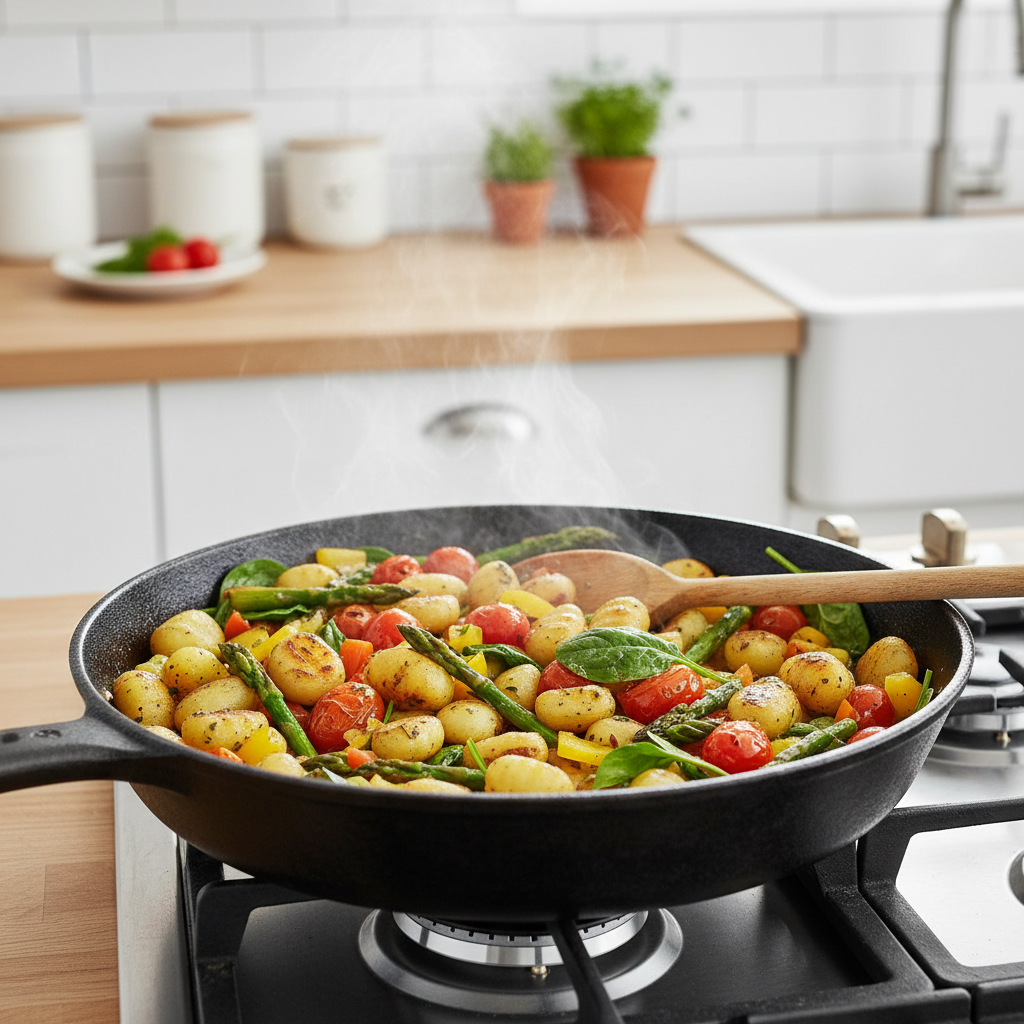 Poêle unique de gnocchi et légumes, repas complet express