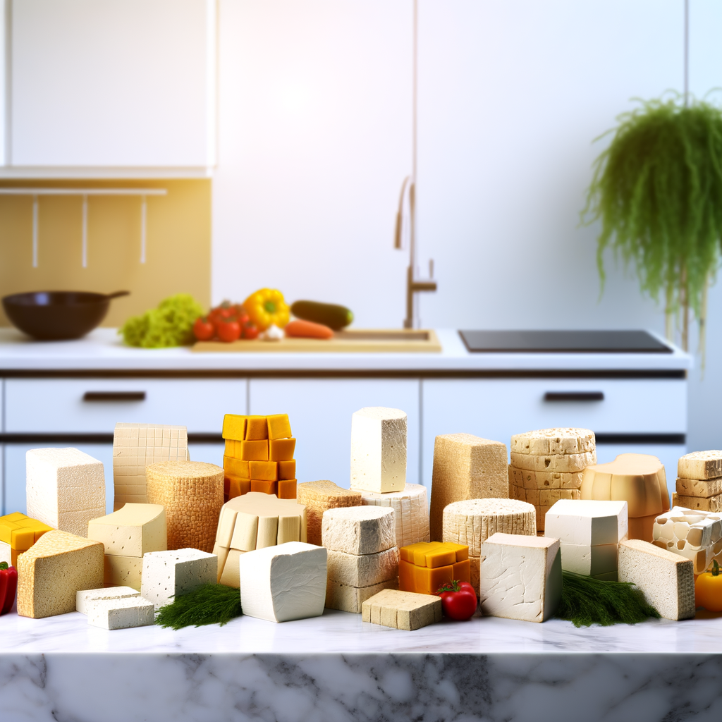 Différents types de tofu avec étiquettes
