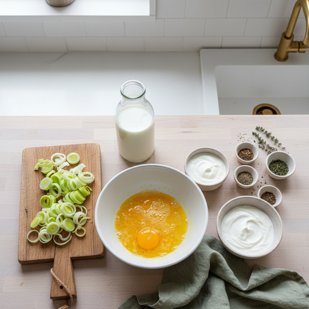 Ingrédients de base pour une quiche légère sans pâte et sans crème