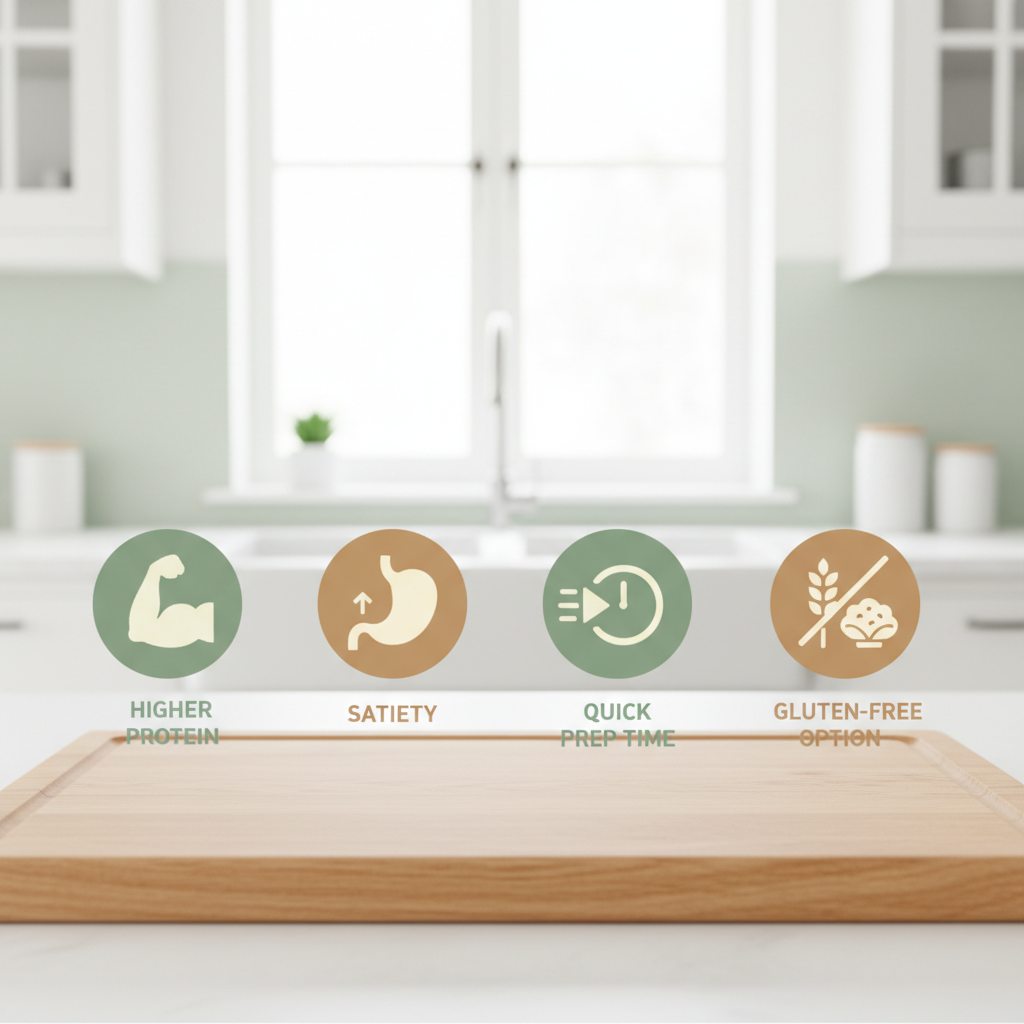 Infographie simple des bénéfices d’une pâte protéinée et de l’option sans gluten