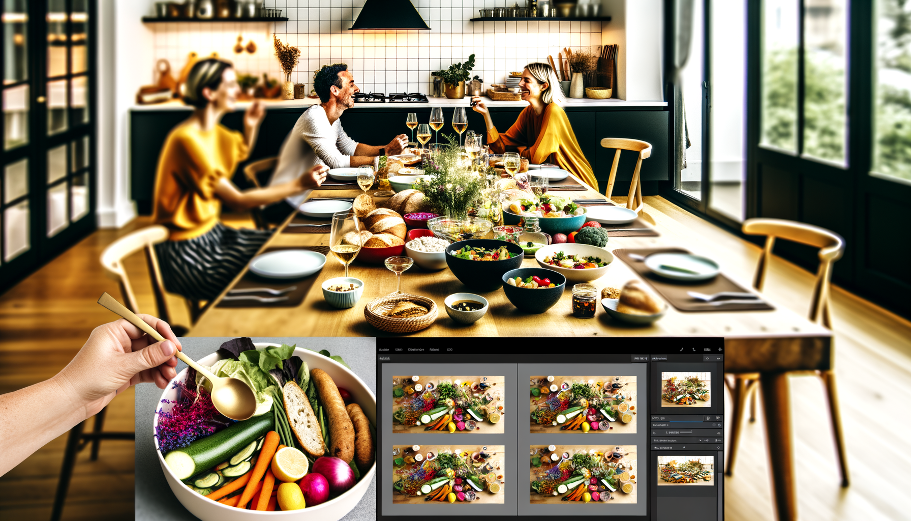 Famille cuisinant ensemble