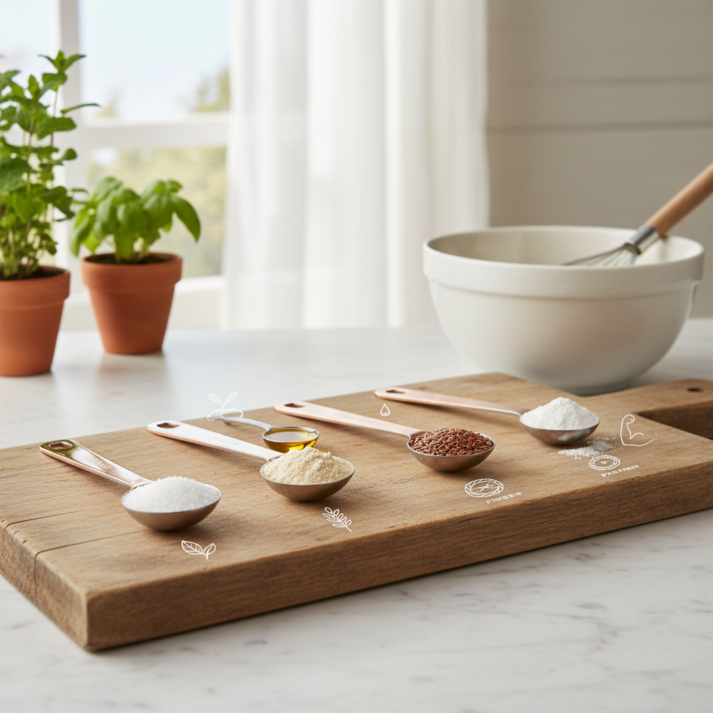 Cuillères doseuses avec sucres, huiles et farines alternatives